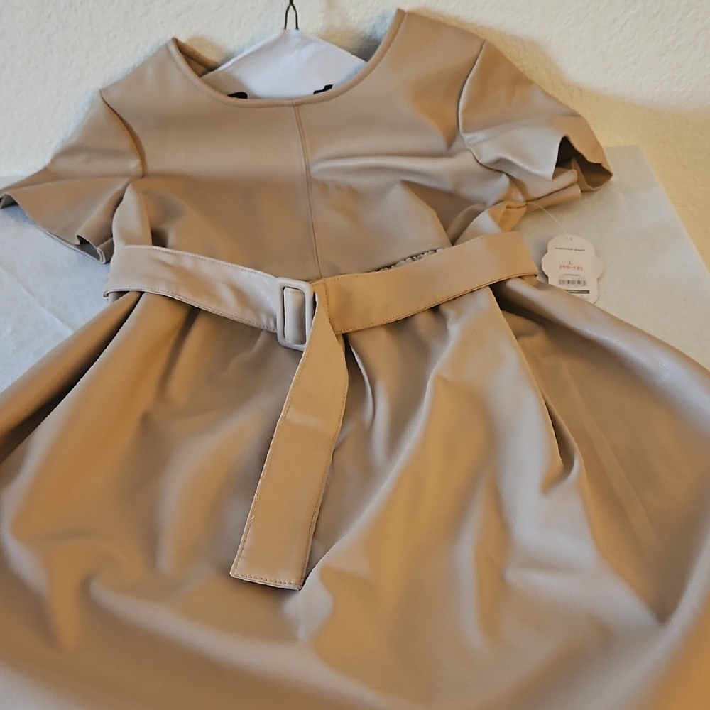 Stylish Tan Kids Dress with Belt